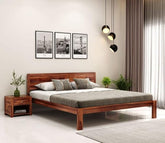 ONIJA Wooden Queen Size Bed Without Storage- Solid Sheesham Wood Double Cot Bed for Bedroom - Stylish and Functional Furniture for Your Home (Honey Finish)